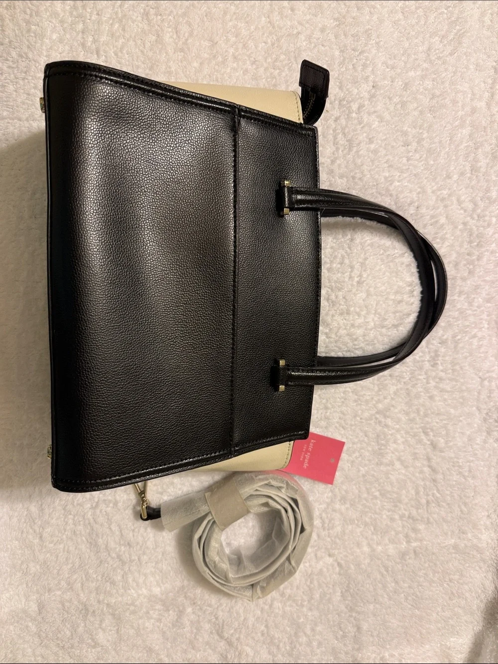 kate spade Black and Cream Leather Structured Tote with Double Handles